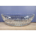 Vintage Cut Crystal Oval Bowl Starburst Pattern Textured Sides