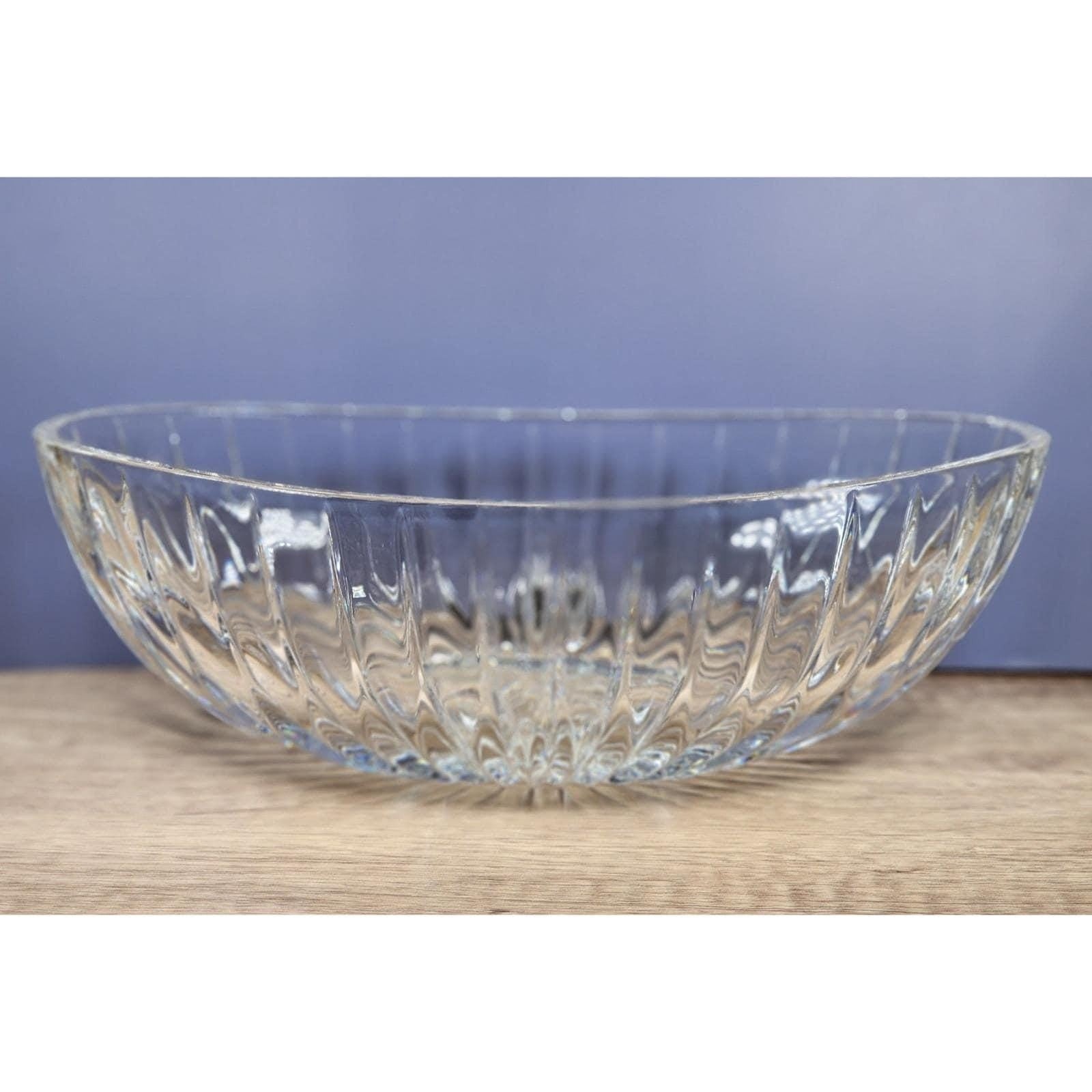 Vintage Cut Crystal Oval Bowl Starburst Pattern Textured Sides