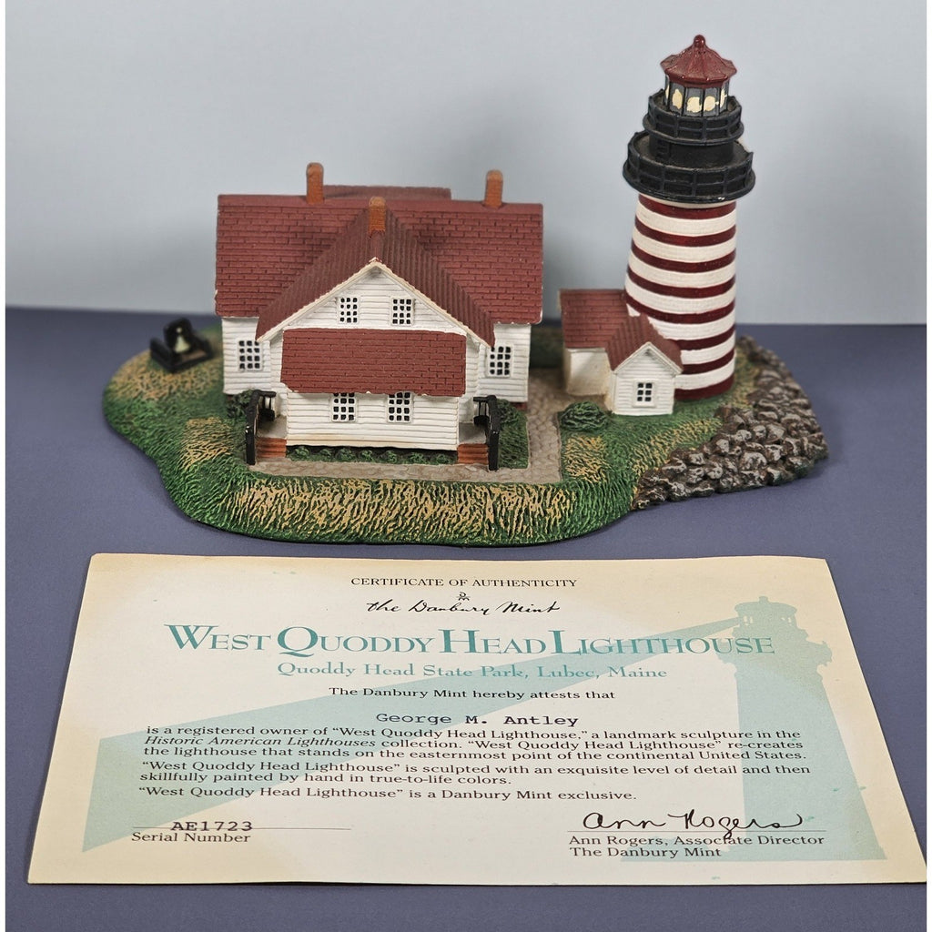 Vintage Danbury Mint West Quoddy Head Lighthouse Figurine