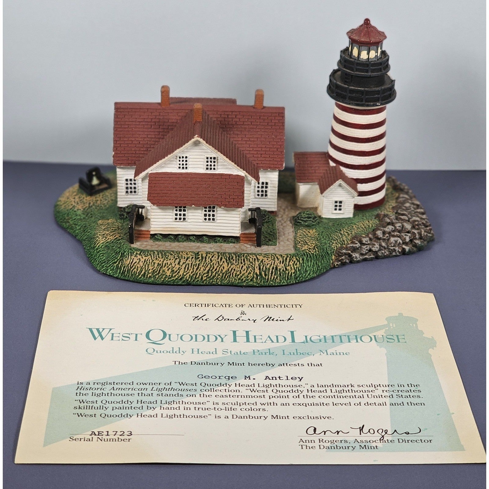 Vintage Danbury Mint West Quoddy Head Lighthouse Figurine