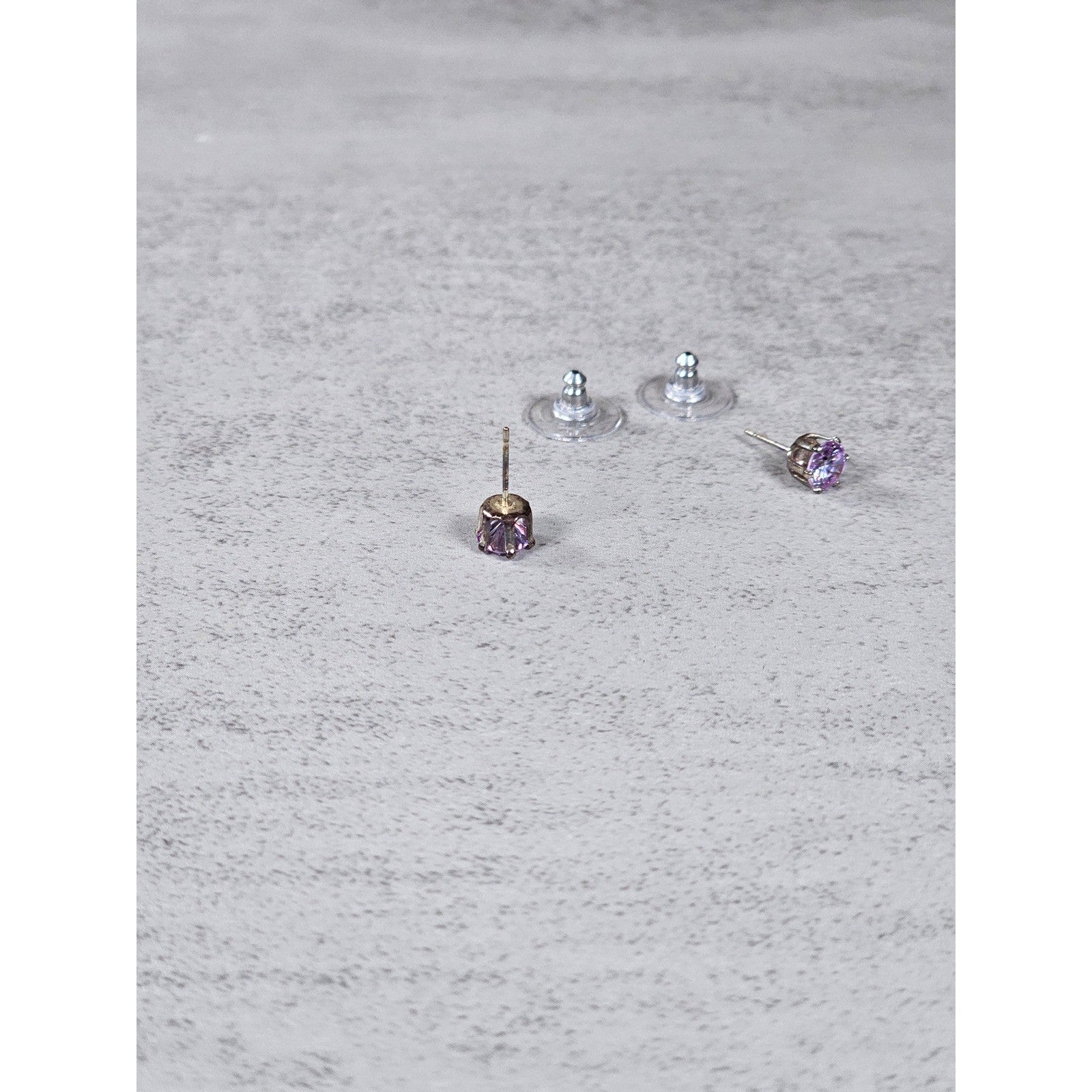 Vintage Pink Rhinestone Stud Earrings Silver Tone Round Cut