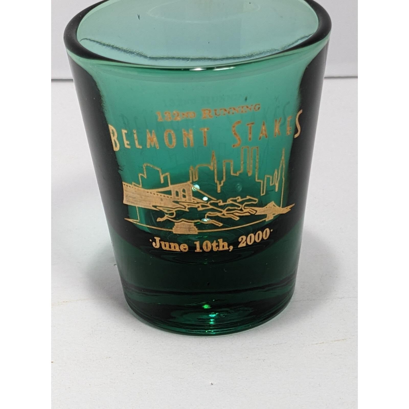 2000 132nd Belmont Stakes Green Shot Glass Gold Lettering
