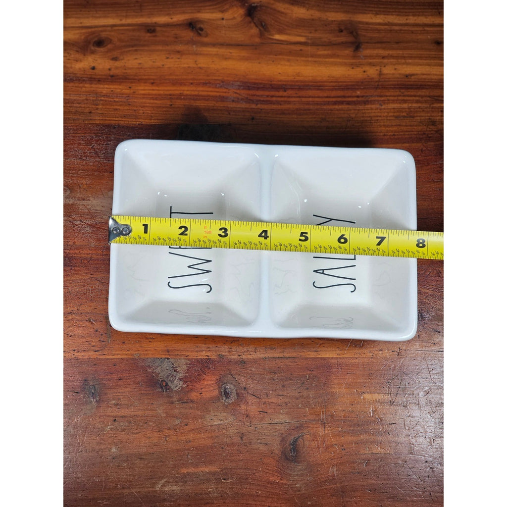Rae Dunn SWEET SALTY Divided Serving Dish White Farmhouse Tray