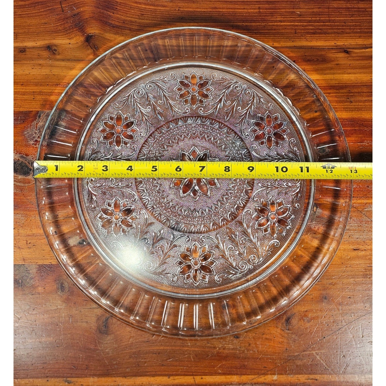 Vintage Pressed Glass Floral Cake Plate | 13" Clear Glass Serving Platter