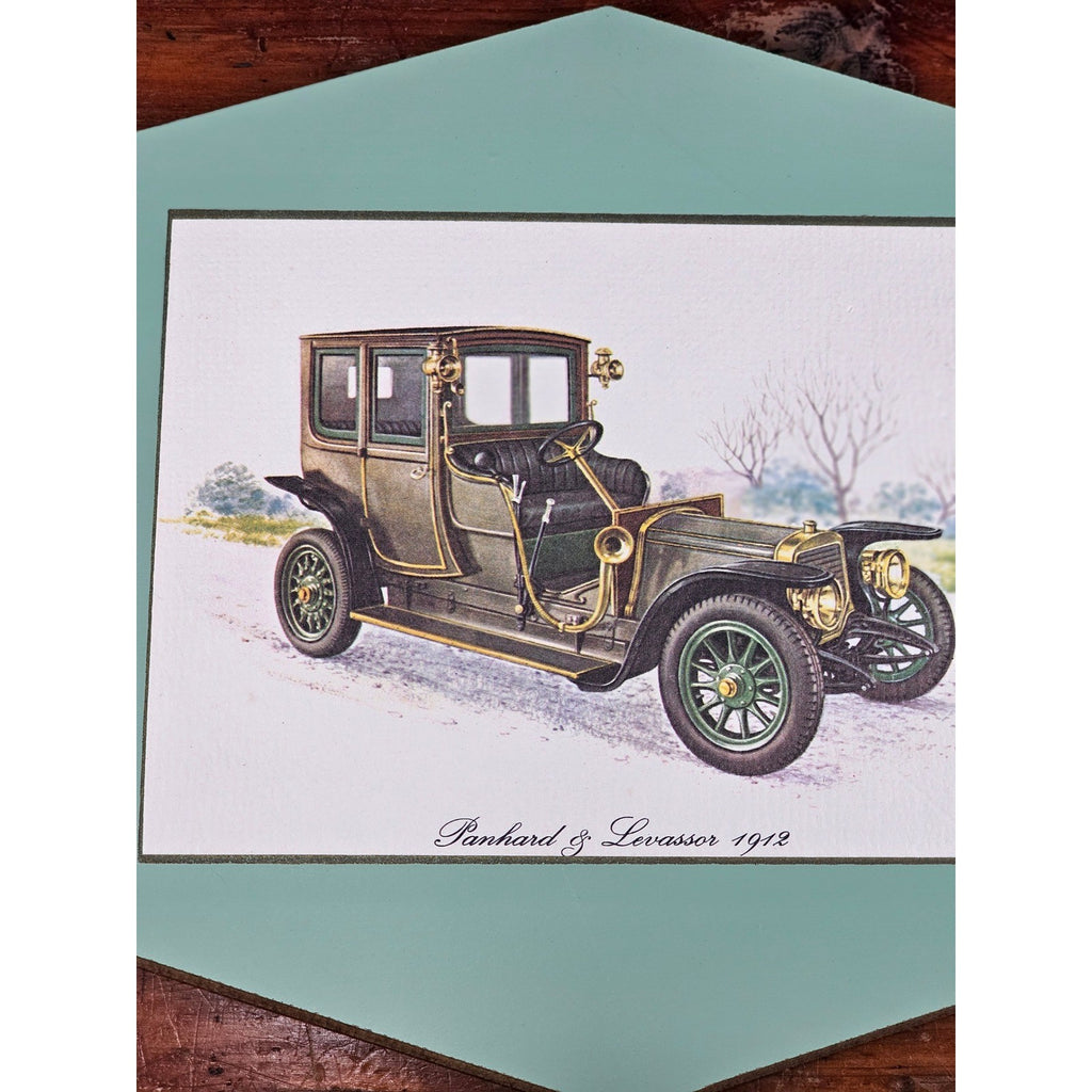 Vintage Panhard & Levassor 1912 Automobile Wall Plaque Teal 11.5 x 8
