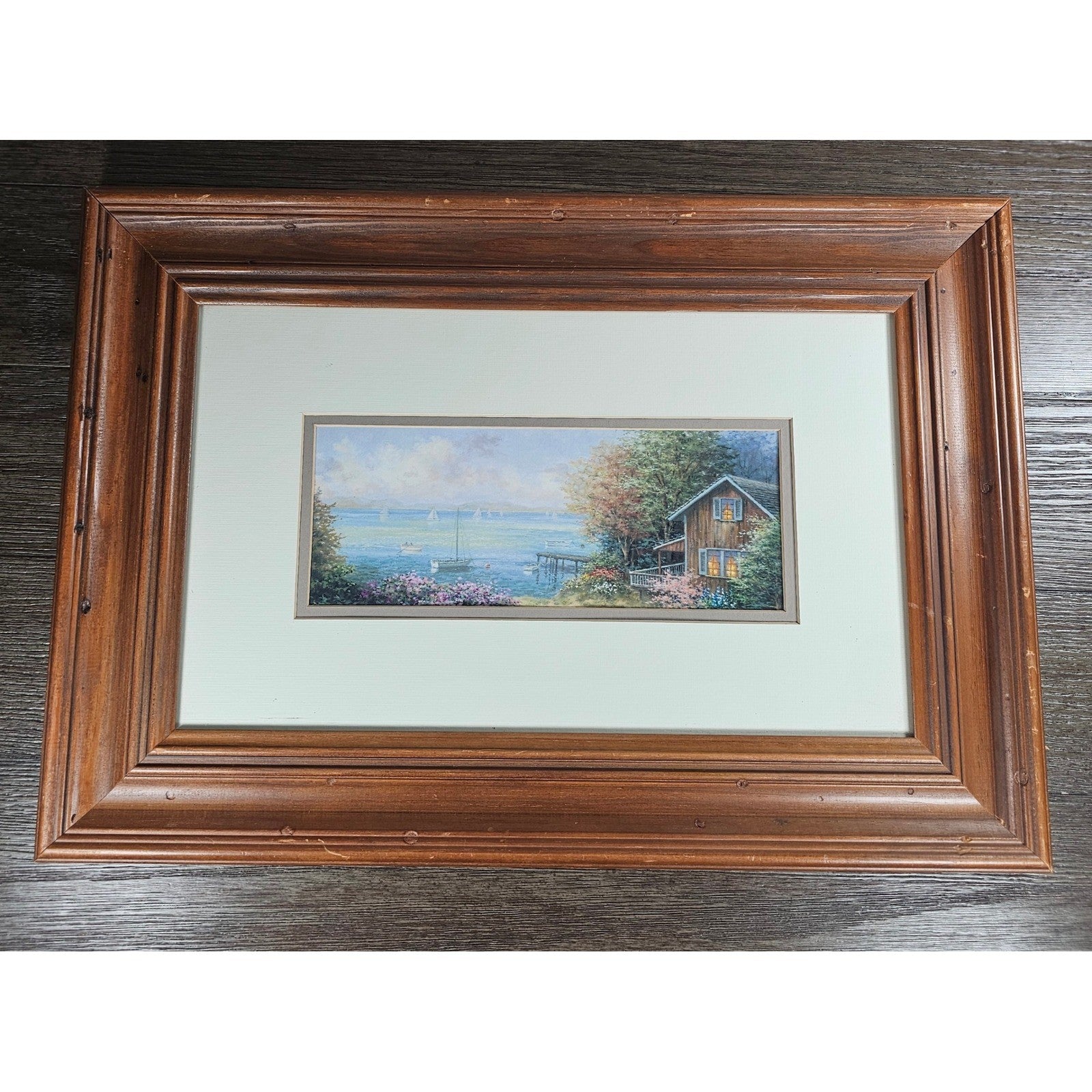 Vintage Coastal Cottage Framed Print Wall Art | Nautical Harbor Scene