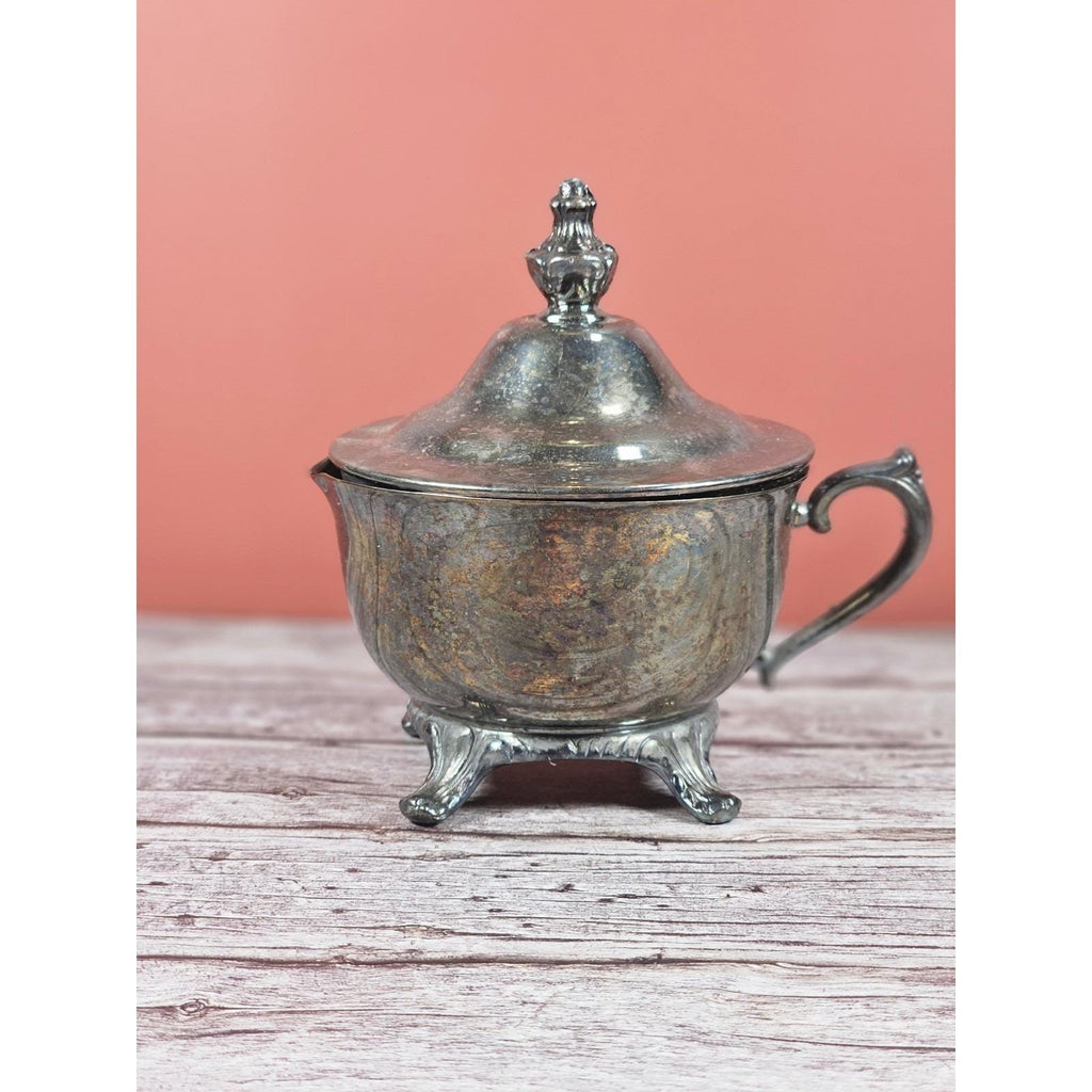 Vintage Silver Plated Creamer with Lid Footed Antique Tableware