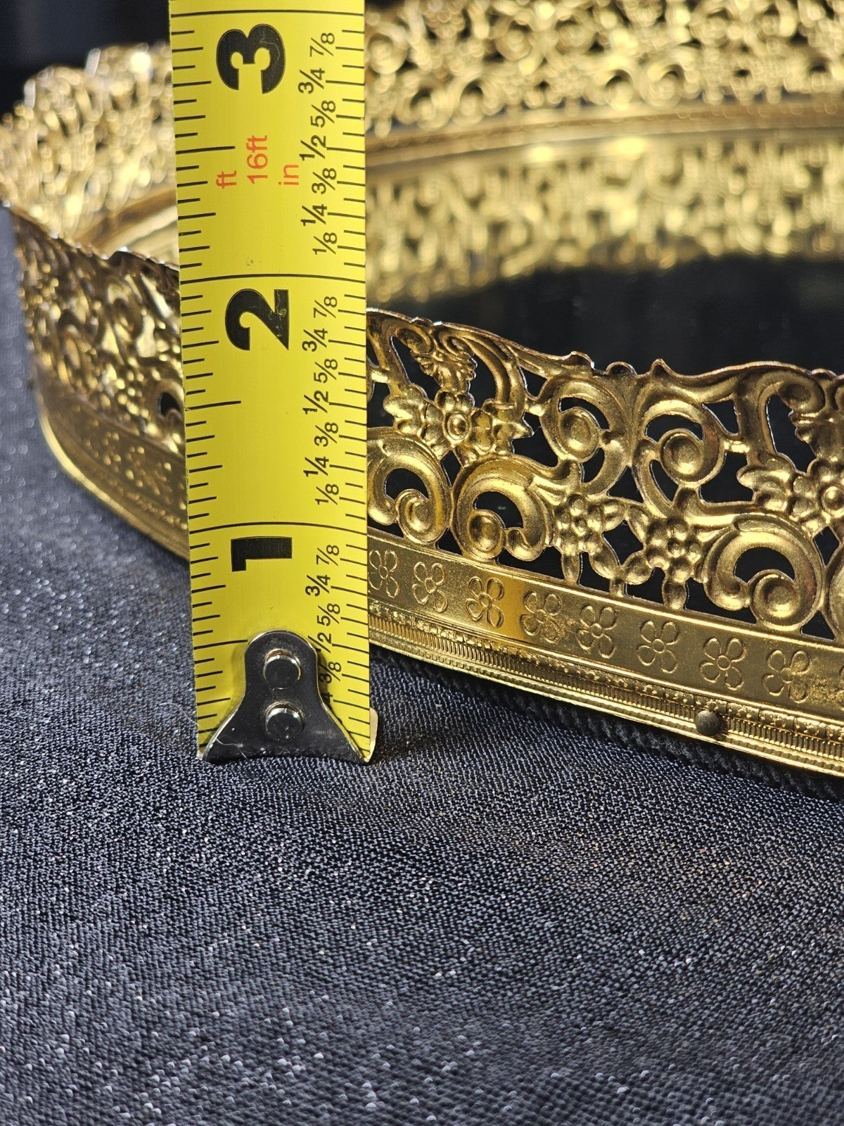 Vintage Oval Glass Mirror Vanity Tray 16 X 12 Ornate Gold-Tone Frame