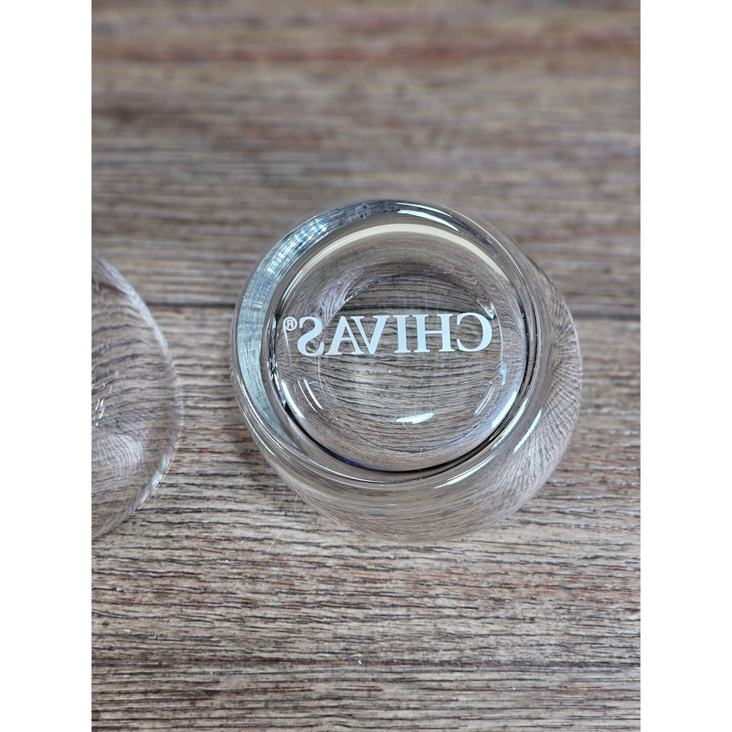 Set of 2 Chivas Etched Rocks Glasses 3.5 x 3 Inch Whisky Tumblers
