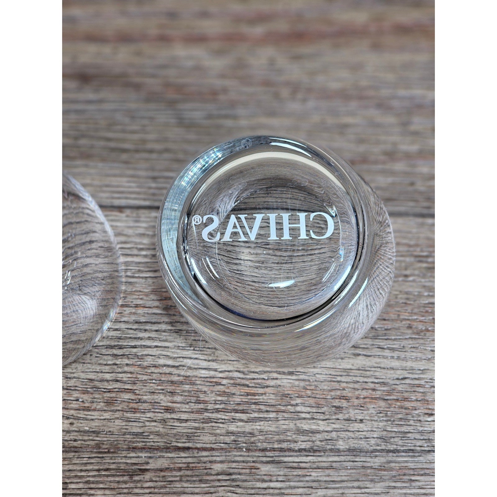Set of 2 Chivas Etched Rocks Glasses 3.5 x 3 Inch Whisky Tumblers