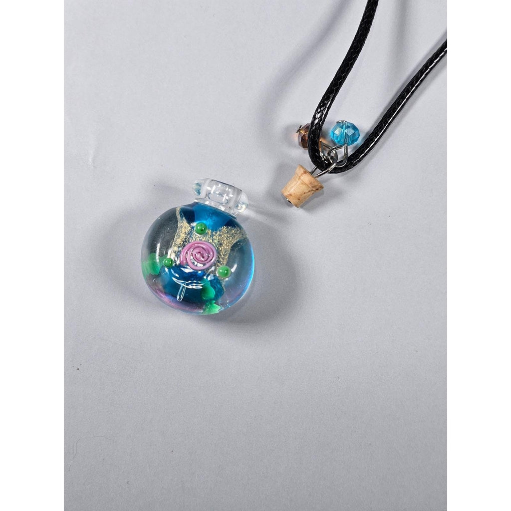 Glass Vial Pendant Necklace with Cork Stopper on Black Cord