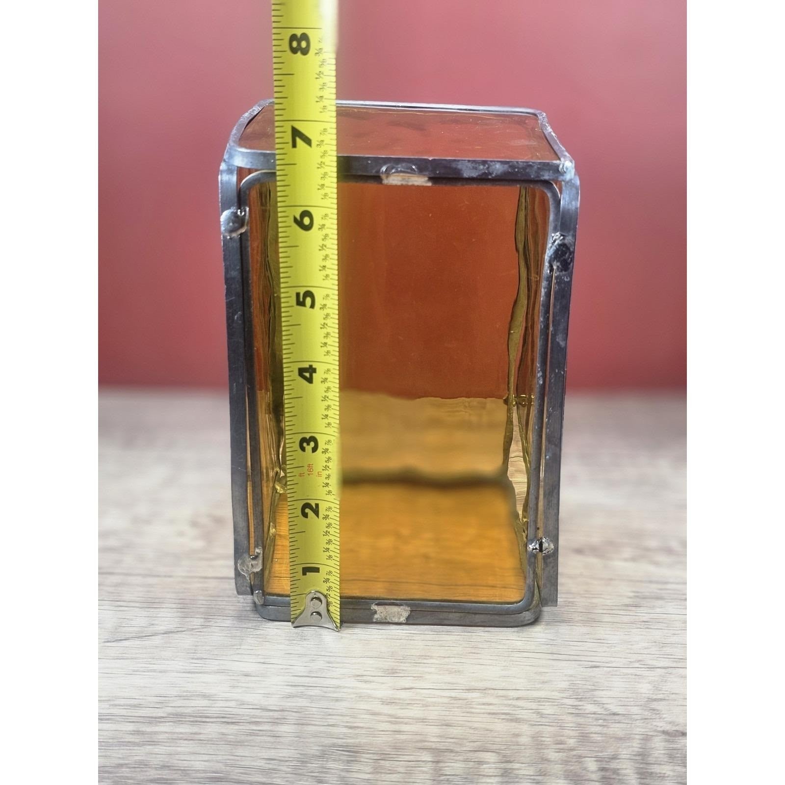 Vintage Yellow Stained Glass Rectangular Decor Metal Frame Accent