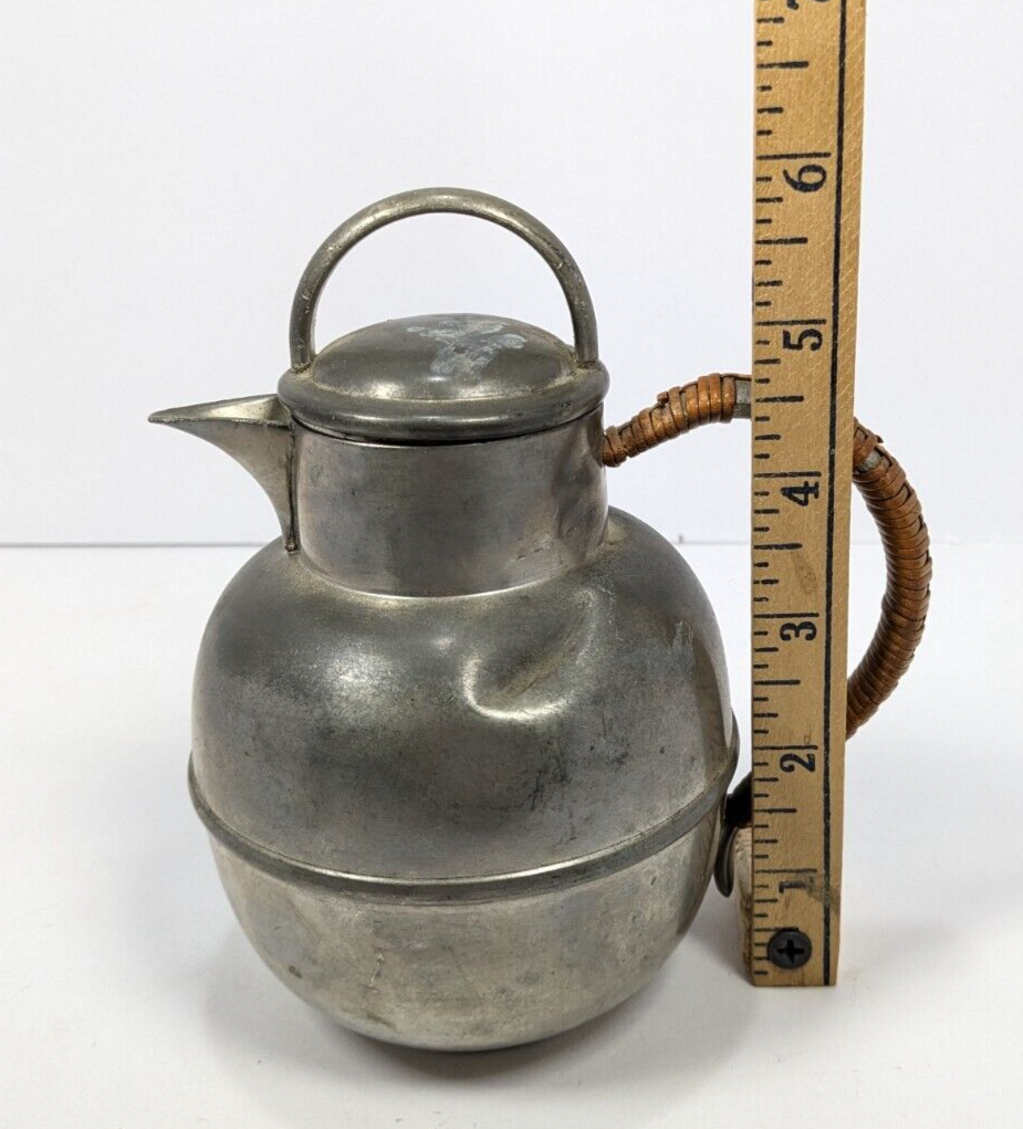 Vintage Rogers Solid Pewter Coffee Pot – Mid-Century Rattan-Handled #1172
