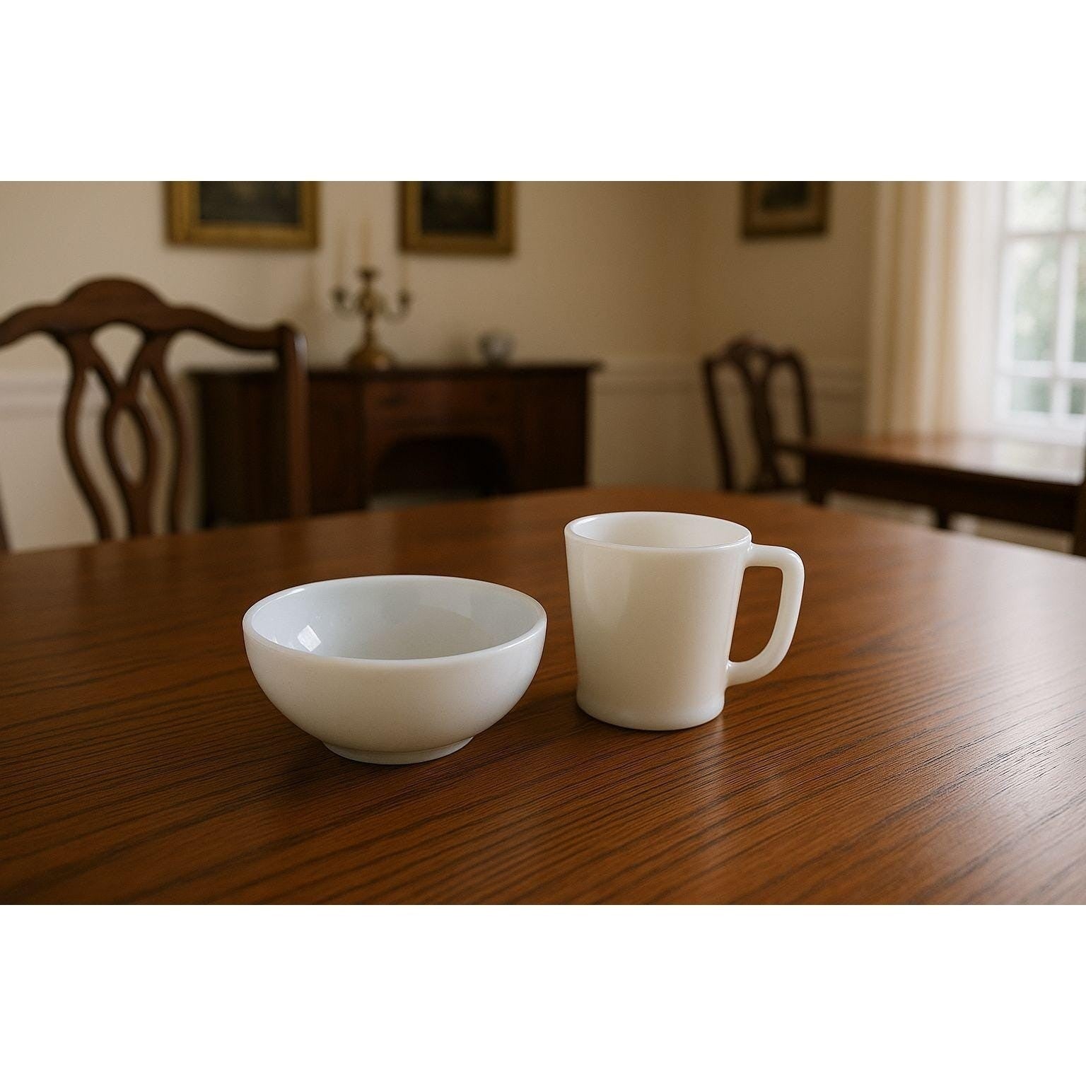 Vintage Anchor Hocking Milk Glass Mug & Bowl Set | Classic White