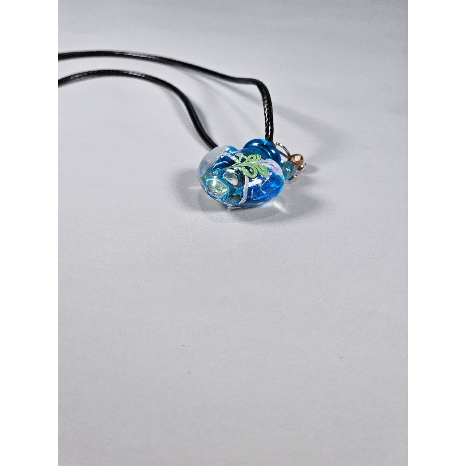 Vintage Glass Heart Bottle Pendant Necklace with Black Cord