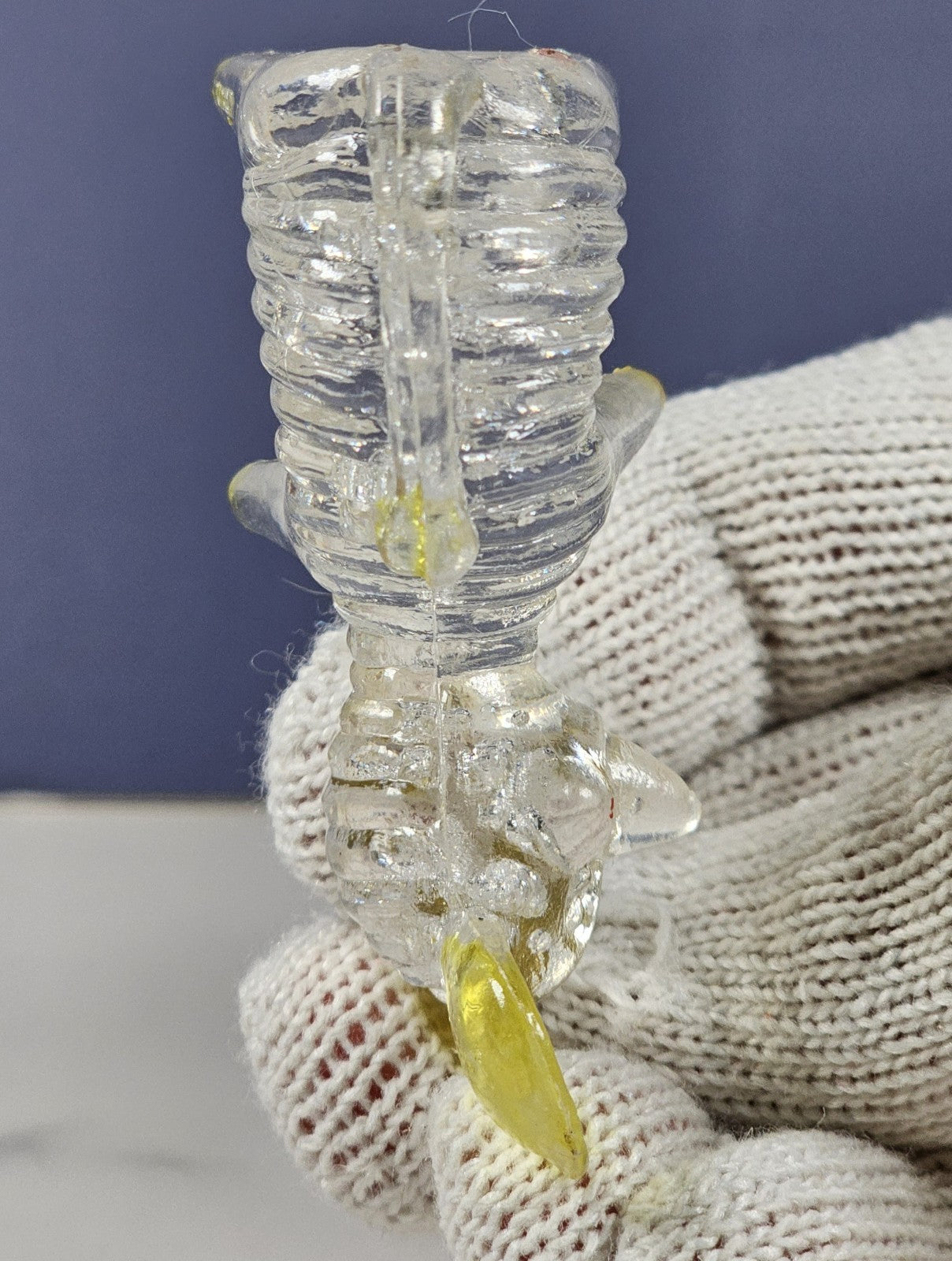 Set Of 2 Lucite Clear Acrylic Mouse Figurines 2 3/4 Inches With Yellow Ears & Ac