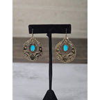 Vintage Gold Filigree Turquoise Drop Earrings Boho Statement