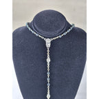 Vintage Black Bead Rosary Necklace Silver Tone Crucifix Catholic