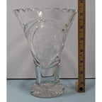 Vintage Cut Crystal Trumpet Vase Starburst Pedestal Vase 7.5 Inch