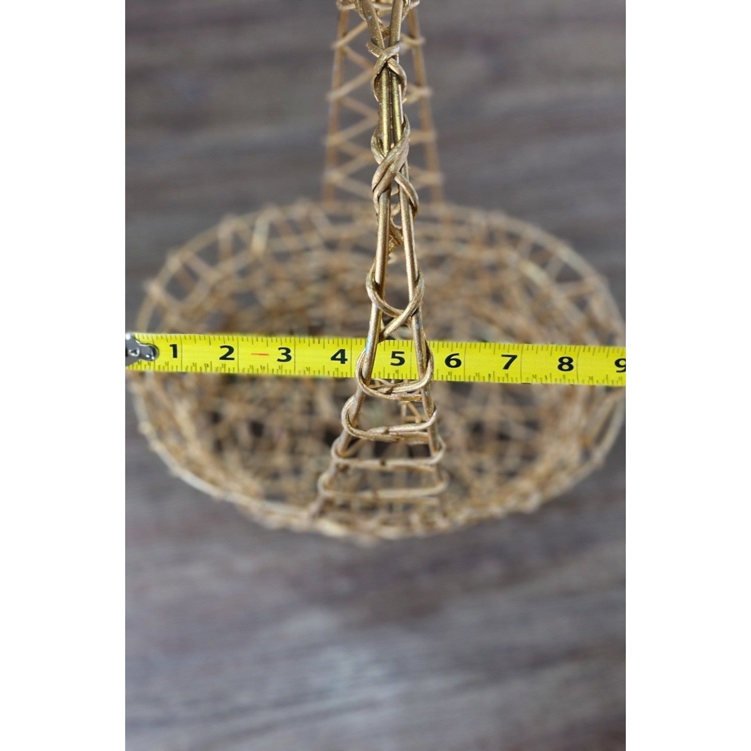 Vintage Gold-Tone Metal Wire Basket with Handle | Decorative Storage Basket