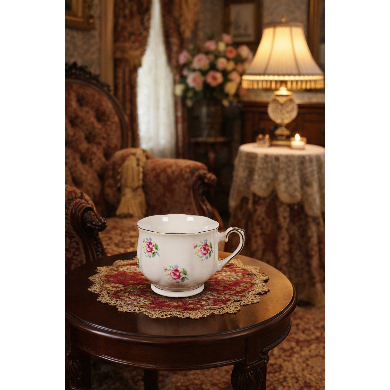 Vintage FTD Japan Porcelain Tea Cup Pink Rose Floral Gold Rim