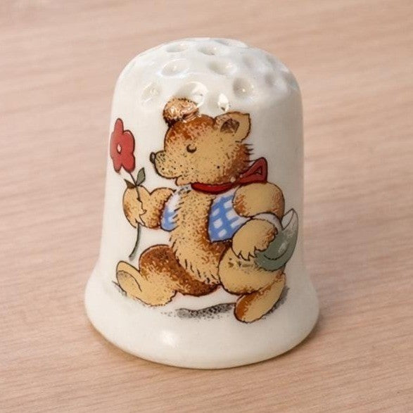 Vintage Porcelain Teddy Bear Thimble Picnic Bear