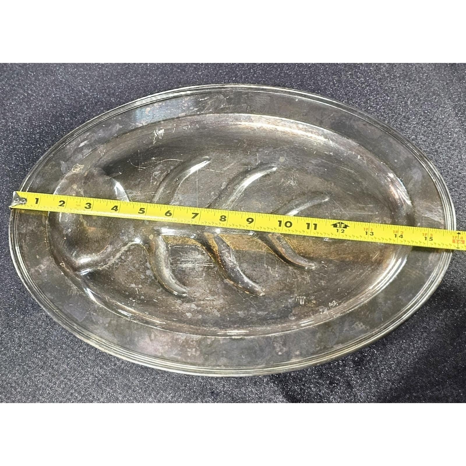 Vintage Silverplate Oval Platter 16"x11" with Well & Tree of Life Etch