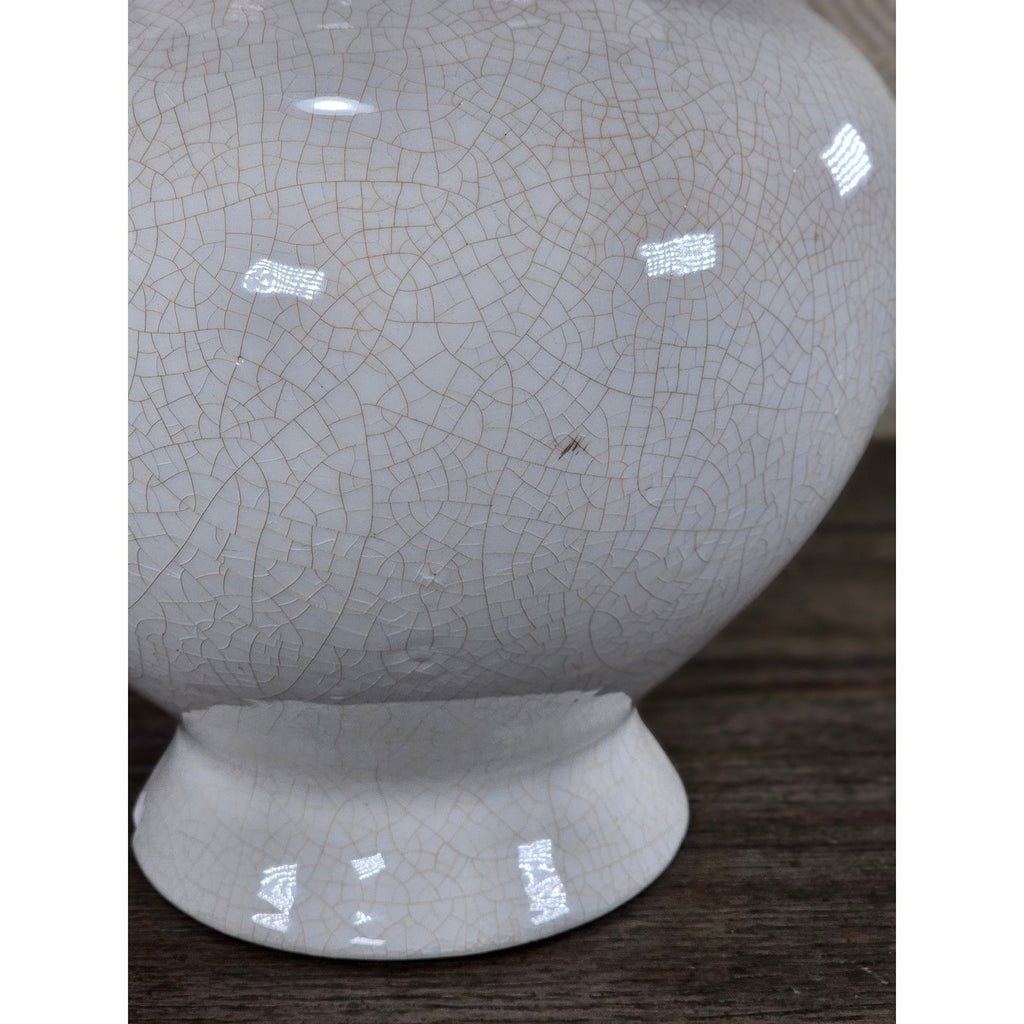 Vintage White Crackle Glaze Vase 12.5in Farmhouse Display
