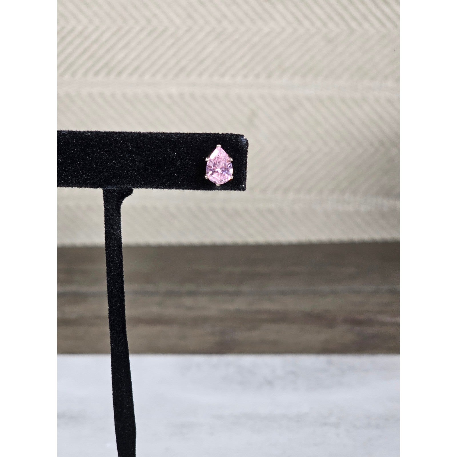 Vintage Pink Teardrop Stud Earrings Silver Tone Used