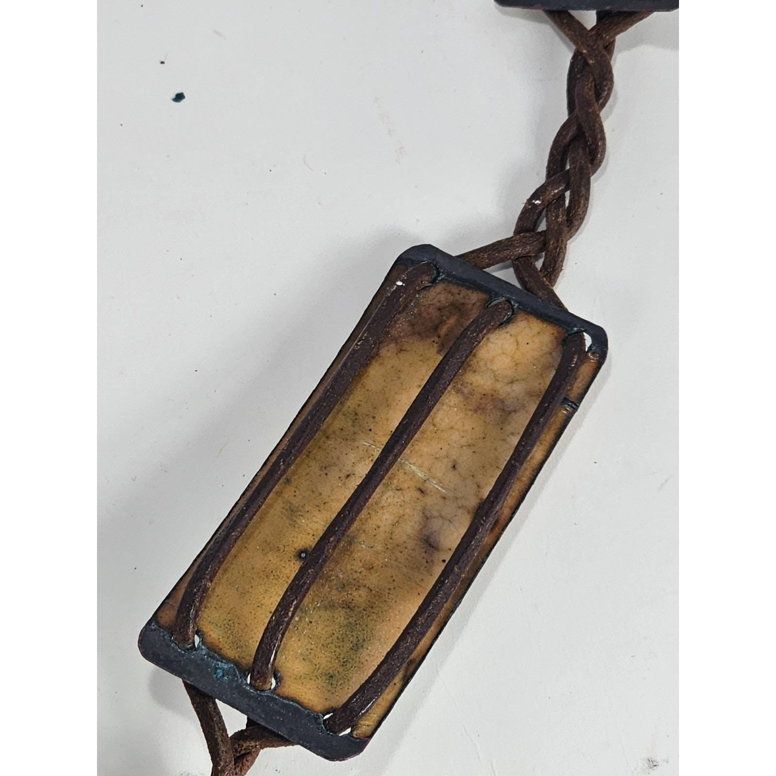 Vintage Leather Tie Belt Enamel Feather Boho Braided