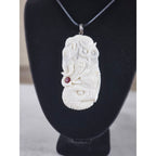 Vintage Carved Pendant Necklace Owl Elephant Red Accent