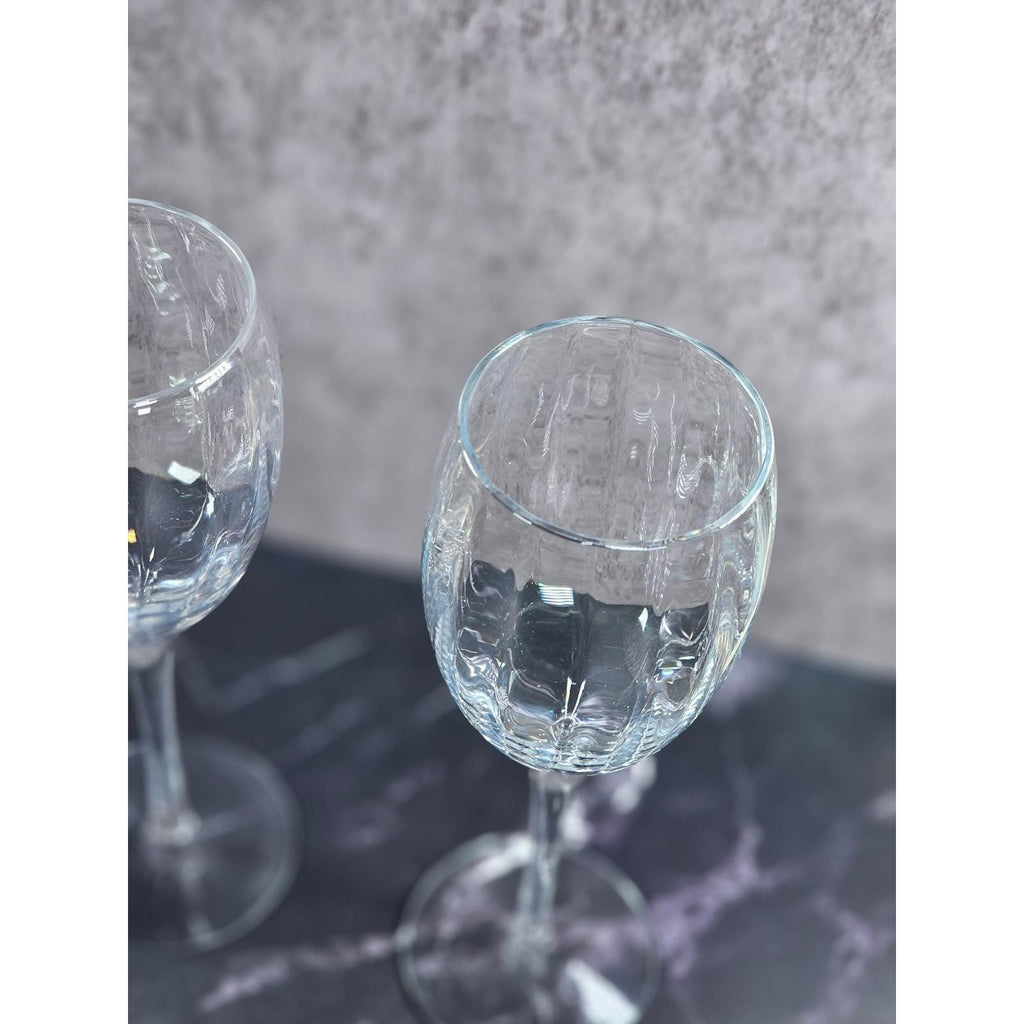 Vintage Crystal Fantasy Ribbed Water Goblets Set of 2 Glasses 7.5