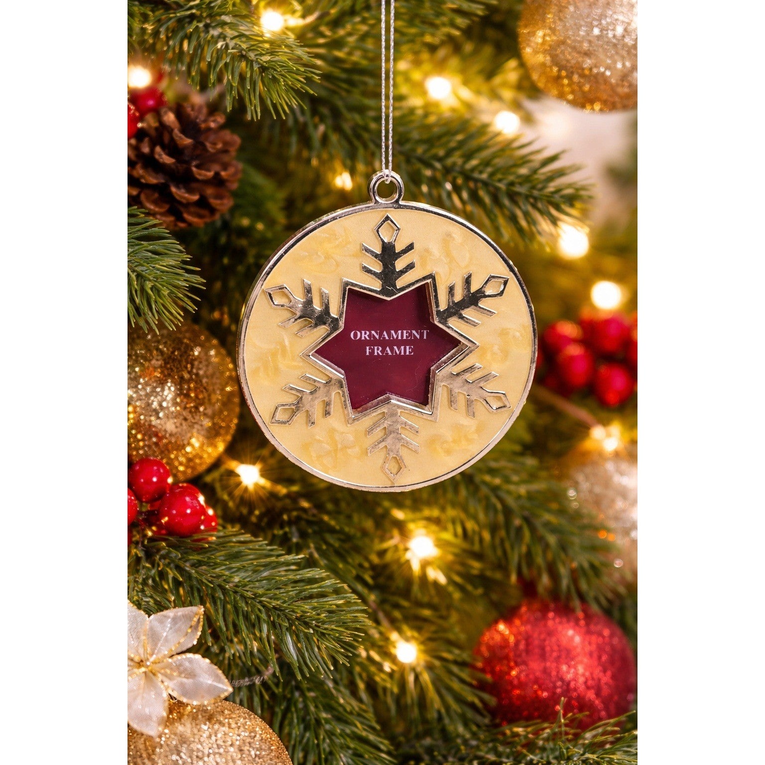 Vintage 1990s Snowflake Metal Photo Frame Christmas Ornament