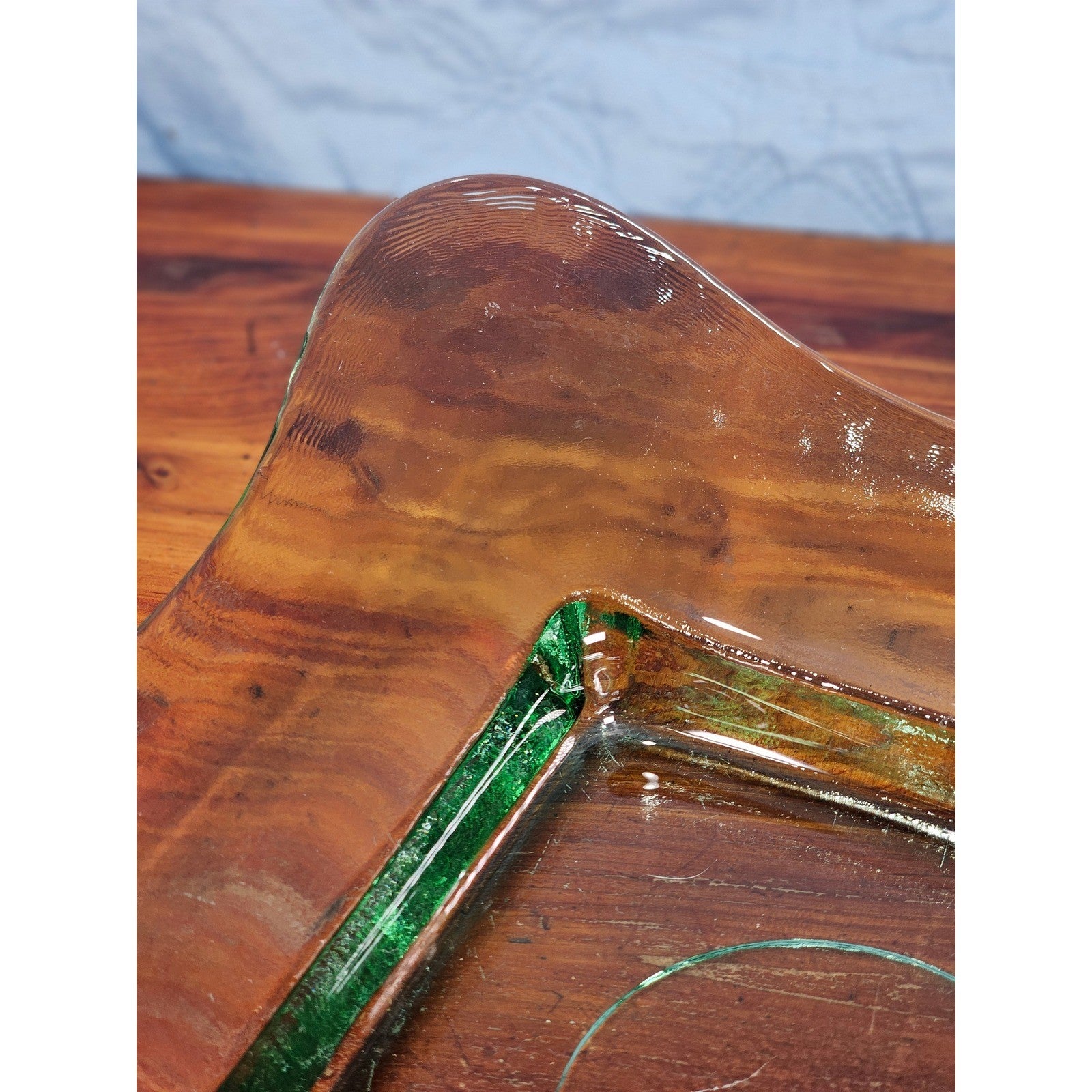 Vintage Green Glass Square Serving Dish Wavy Edge Plate Mid Century