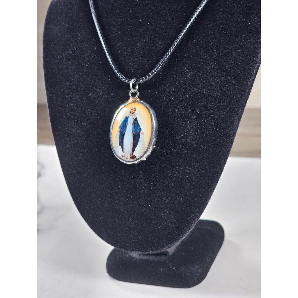 Vintage Amber Halo Madonna Pendant Necklace Religious Charm