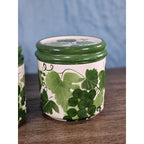 Vintage Grape Leaf Canisters with Lids – Set of 2 – Green Ceramic