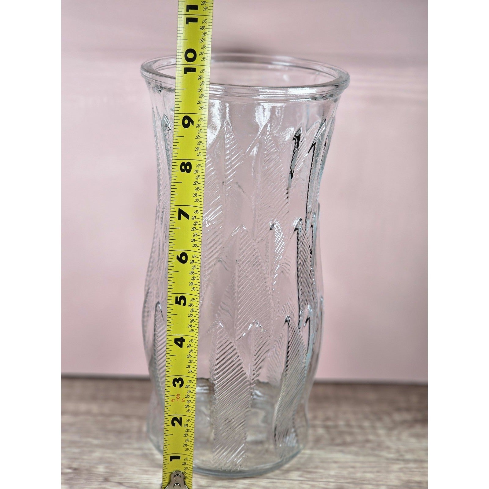 Vintage Brody Clear Glass Vase 9.5 Inch Mid Century Feather Leaf Design