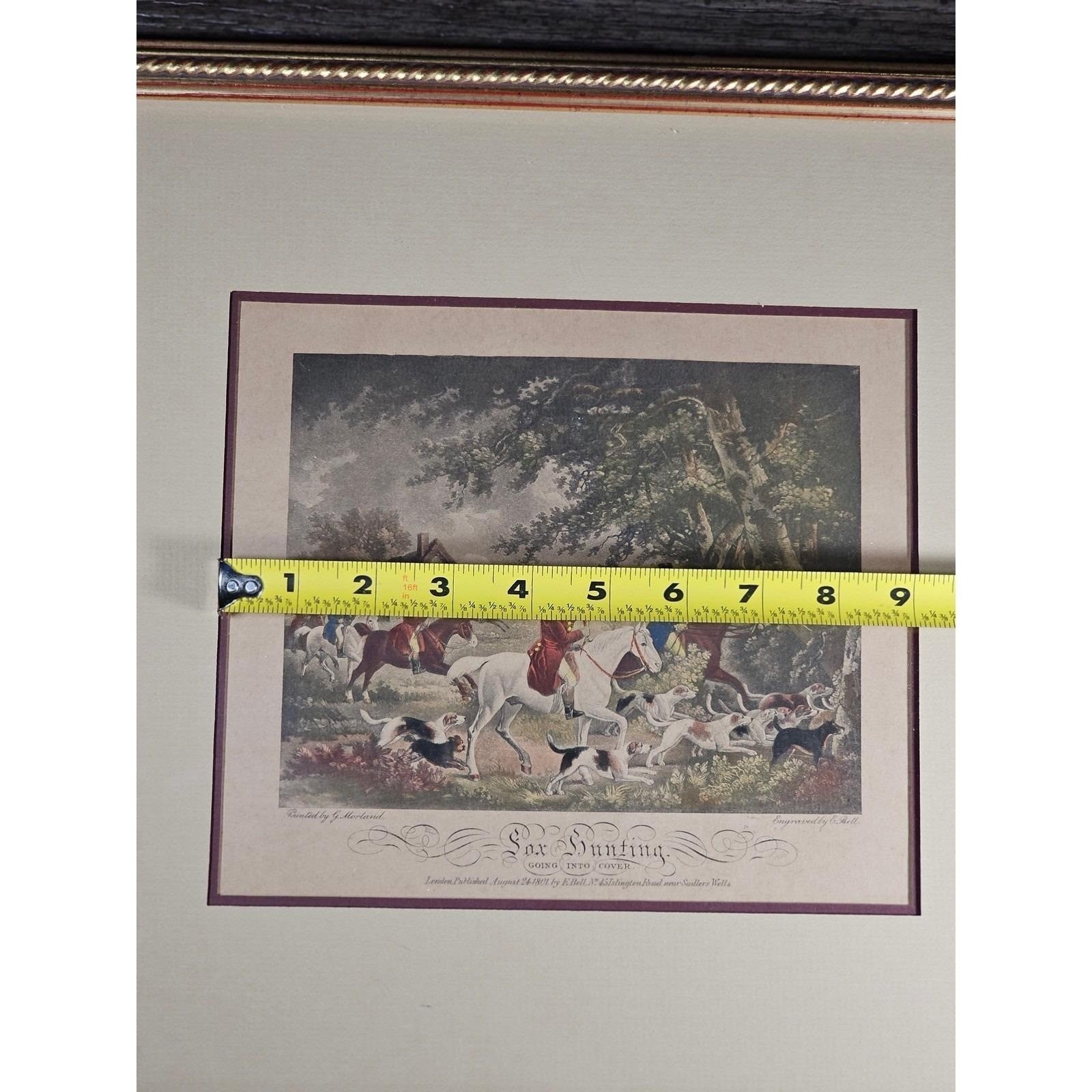 Antique Fox Hunting Print After George Morland Framed Equestrian Art