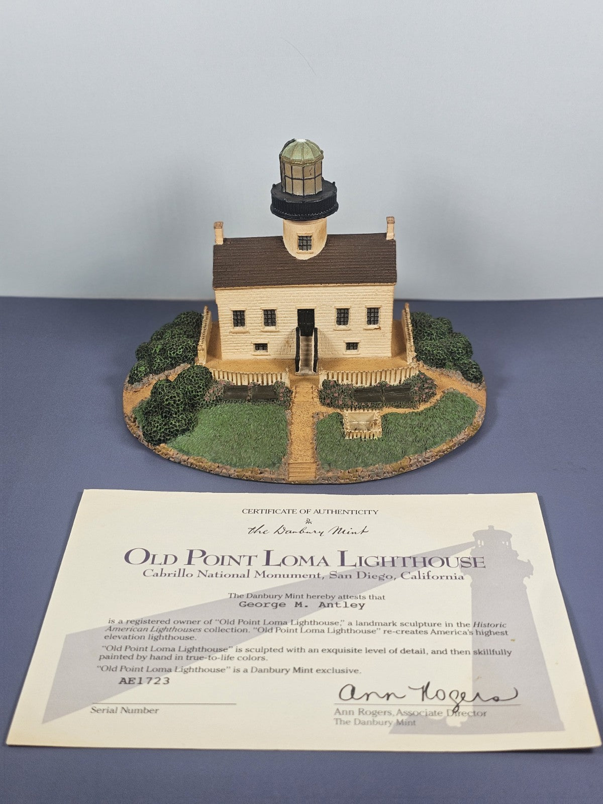 Vintage Old Point Loma Lighthouse sculpture by the Danbury Mint San Diego CA