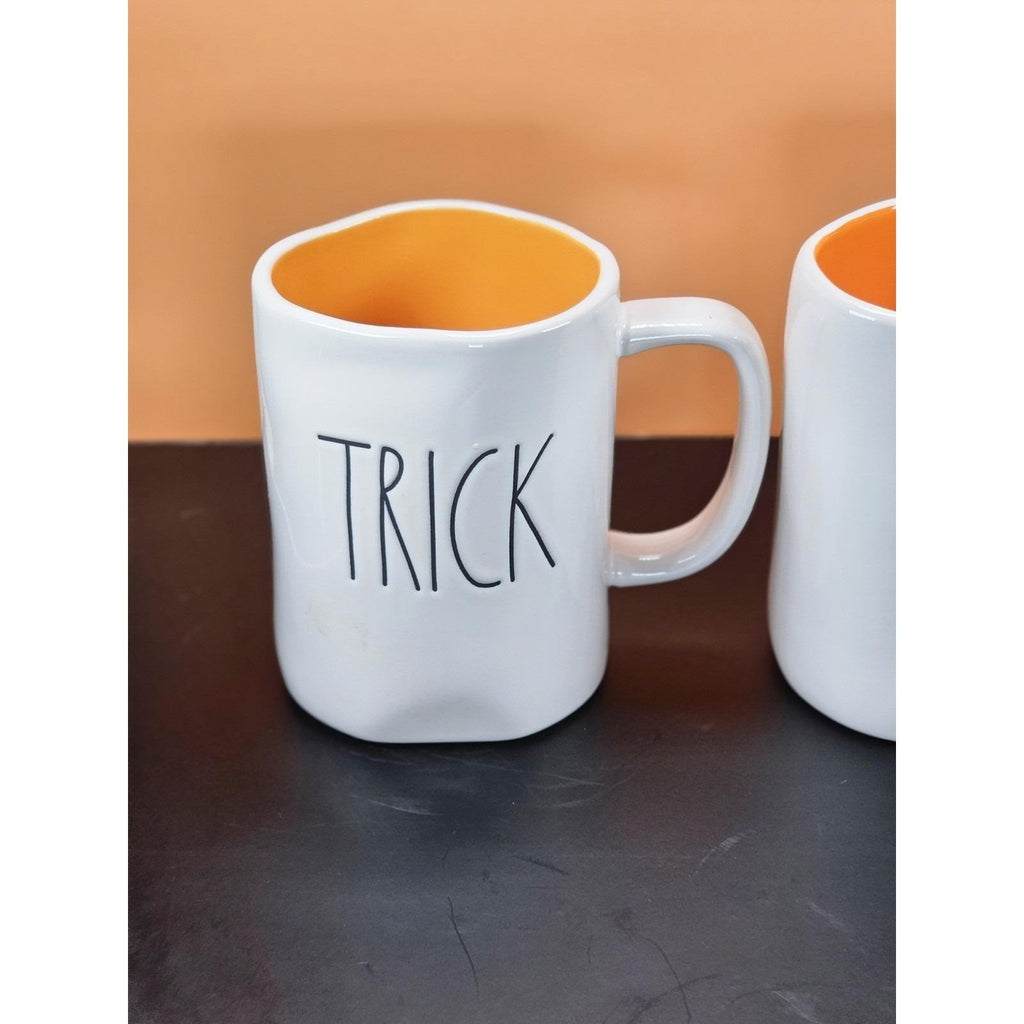 Vintage Rae Dunn Halloween Mugs Set Orange Interior Double Sided Ceramic
