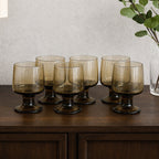Mid Century Smokey Glass Goblets Set of 6 Vintage Footed Wine Glasses