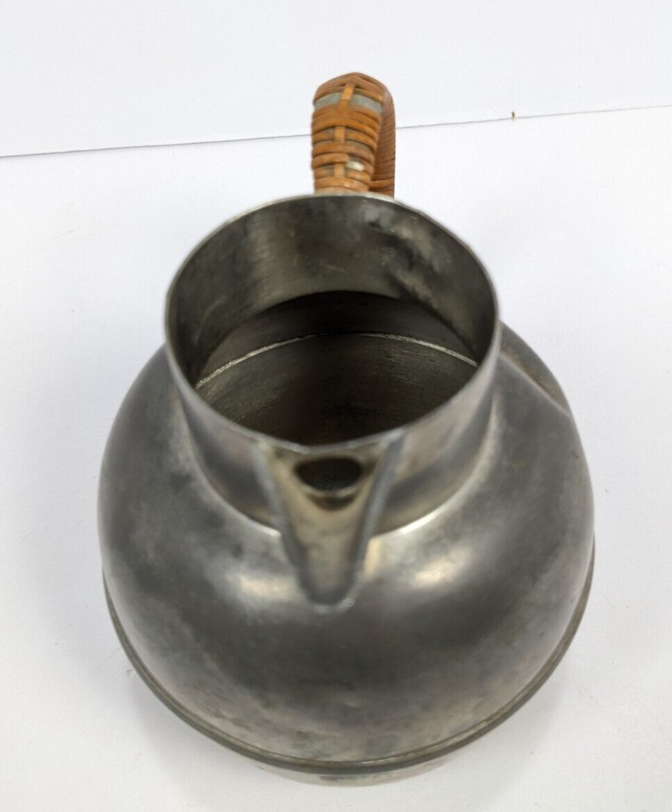 Vintage Rogers Solid Pewter Coffee Pot – Mid-Century Rattan-Handled #1172