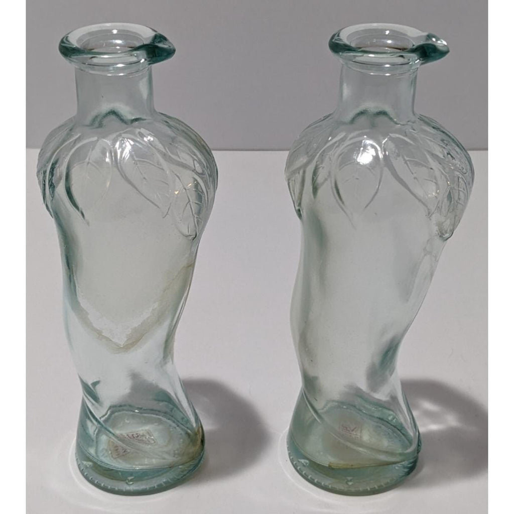 Vintage Vetreria Etrusca Green Glass Bottles Pair Italian 1960s