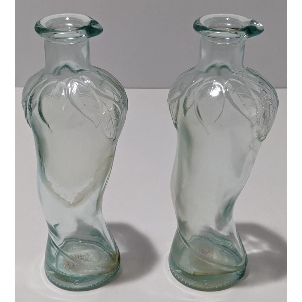 Vintage Vetreria Etrusca Green Glass Bottles Pair Italian 1960s