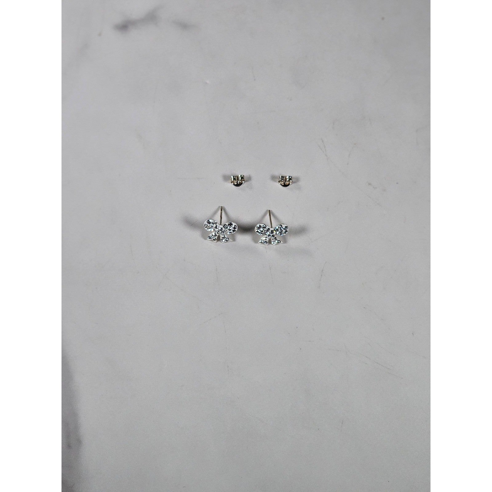 Vintage Rhinestone Bow Stud Earrings Silver Tone