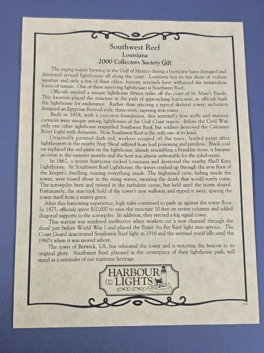 Harbour Lights #530 Southwest Reef  Louisiana Lighthouse Society Exclusive Decor