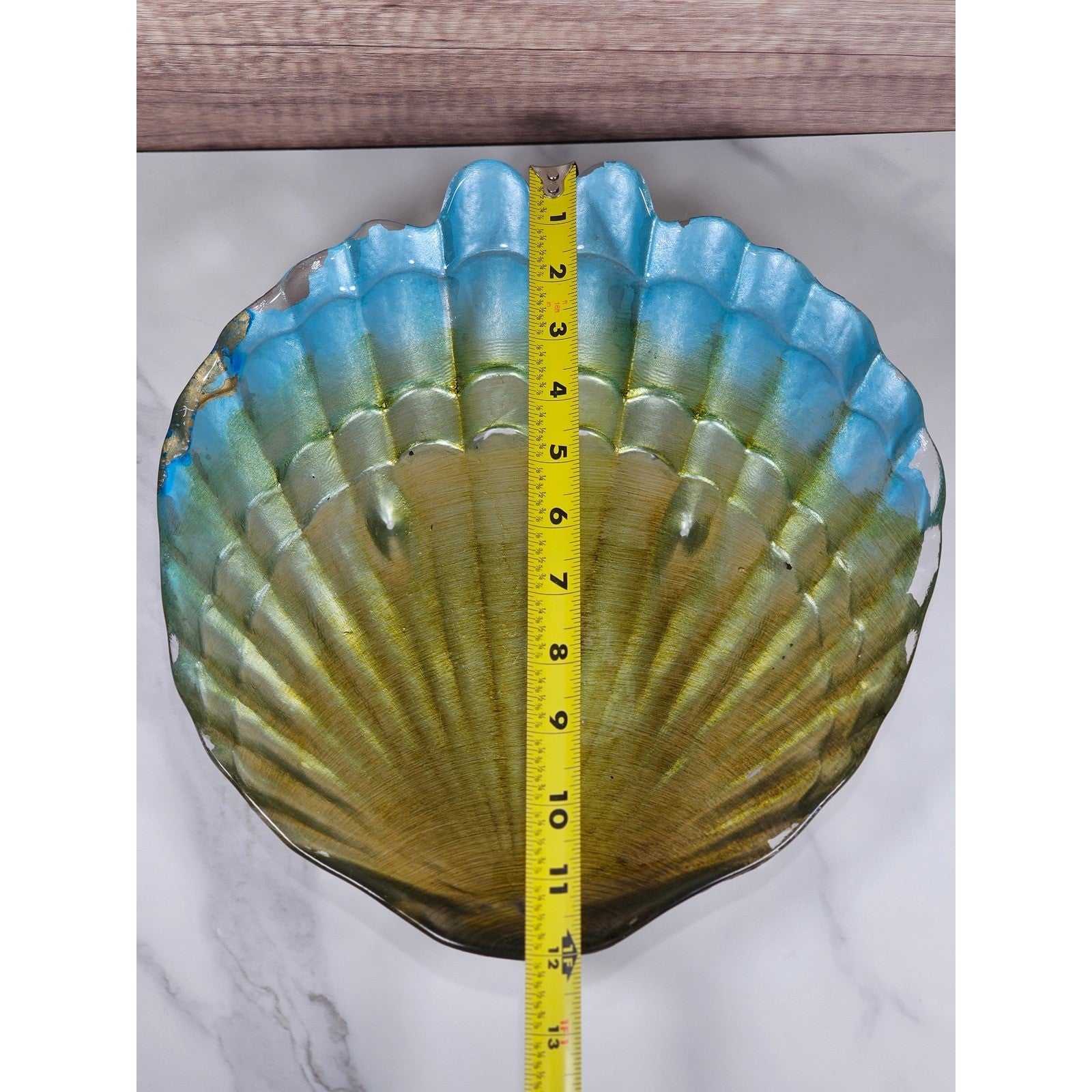 Vintage Decorative Shell Plate – Coastal Blue & Gold Dish Rustic Home Decor