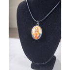 Vintage Sacred Heart Pendant Necklace Oval Catholic Medal