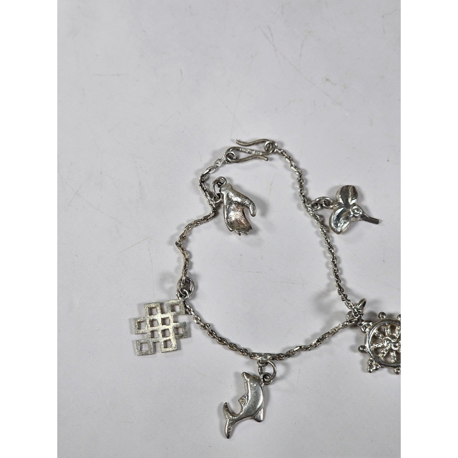 Vintage Silver Charm Bracelet Dolphin Clover Nautical Theme