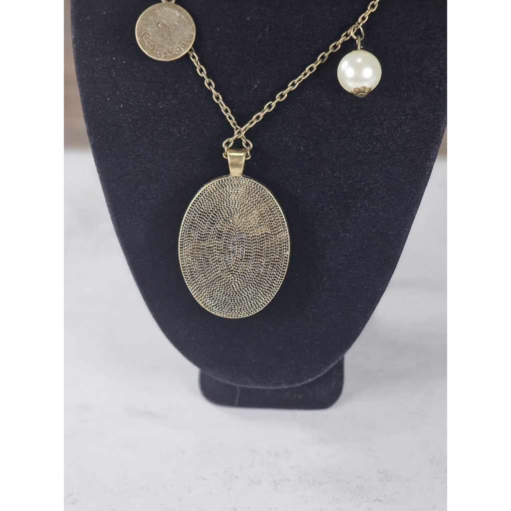 Vintage Aries Ram Pendant Necklace Zodiac Medallion Oval Charm